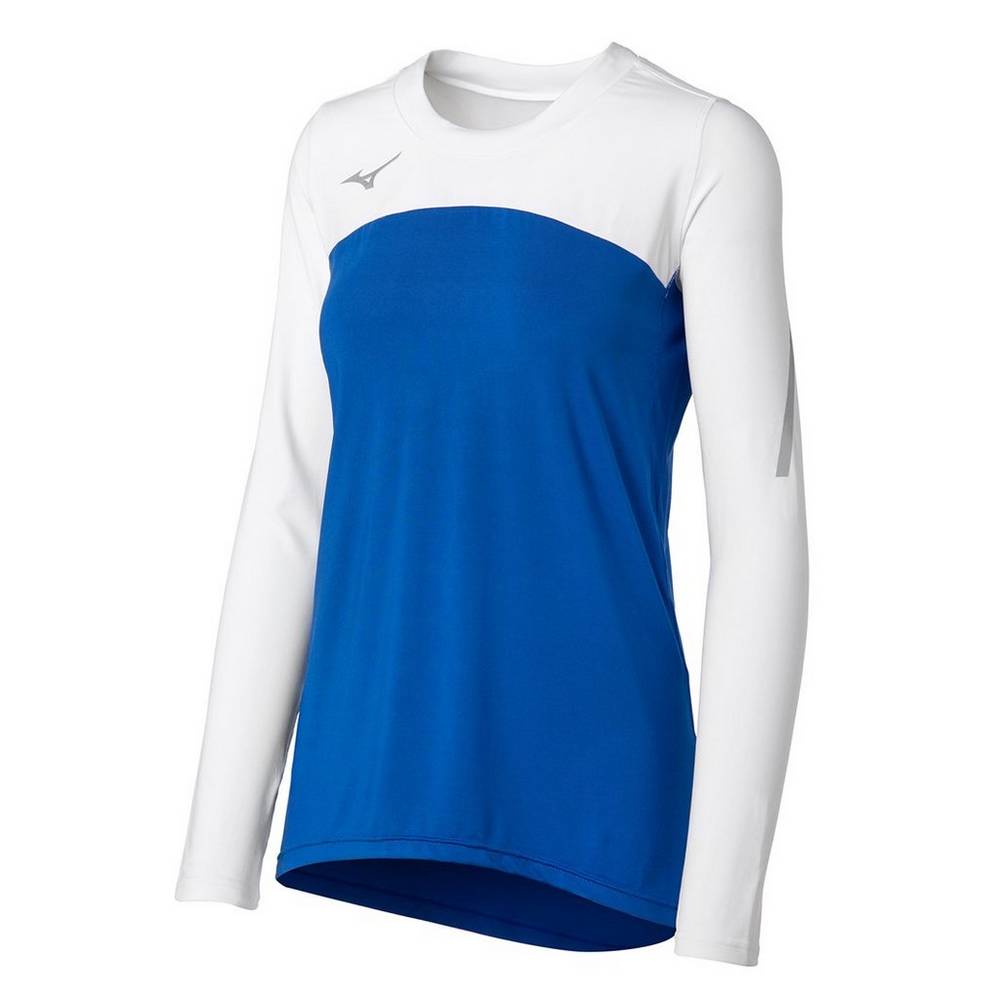 Camisas Mizuno Voleibol Techno VII Long Sleeve - Mulher - Azul Marinho/Branco - GQBSK4936